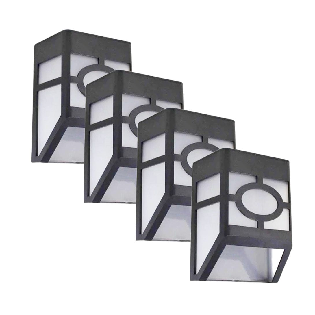 Set 4 Lampi Solare Led pentru Gradina, Model Geometric, 11.8 x 8.6 x 5 cm, Buton On-Off, Alb Cald, Negru/Alb
