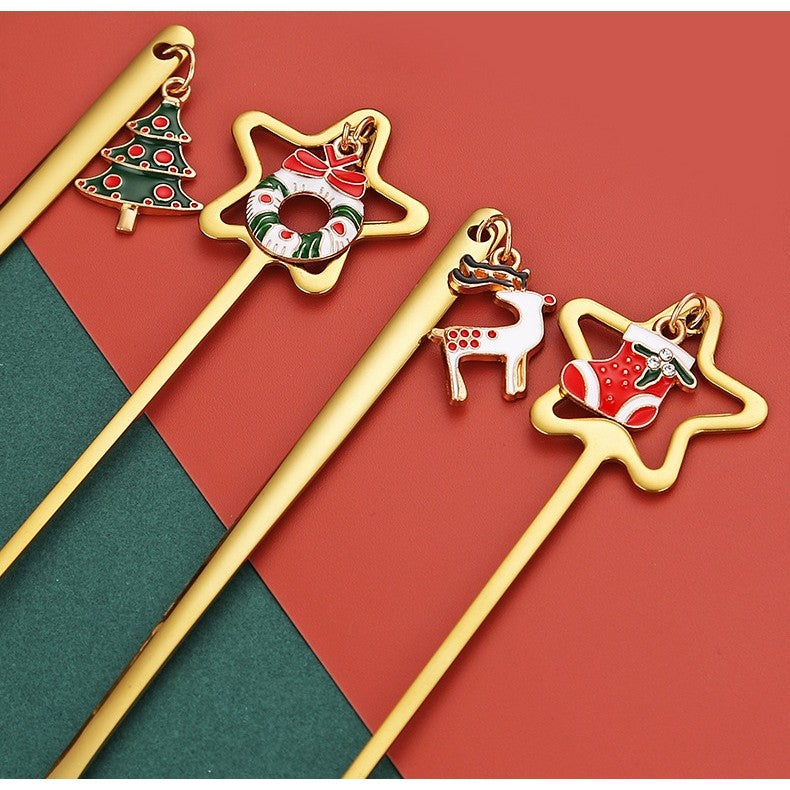 Set 4 Lingurite, Tema Craciun, Model Carry The Merry, 4 Modele Tip Pandantiv, din Otel Inoxidabil, 19 x 16 x 2 cm, Multicolor