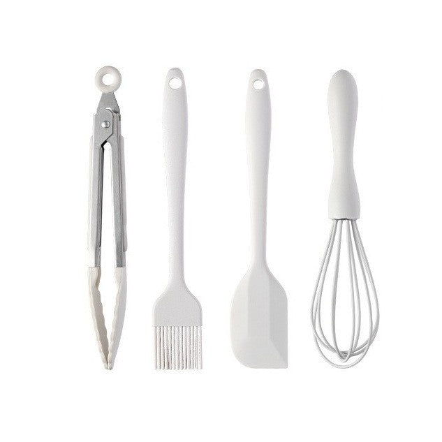 Set 4 Ustensile de Bucatarie, din Silicon+Inox, Termorezistente, Antiaderente, 20 x 15 x 4 cm, Alb Ivory