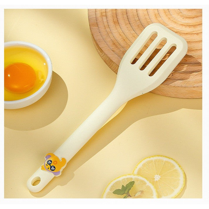 Set 4 Ustensile de Bucatarie, pentru Copii, din Silicon, Termorezistente, Design Animat, 13 x 24 x 5 cm, Bej