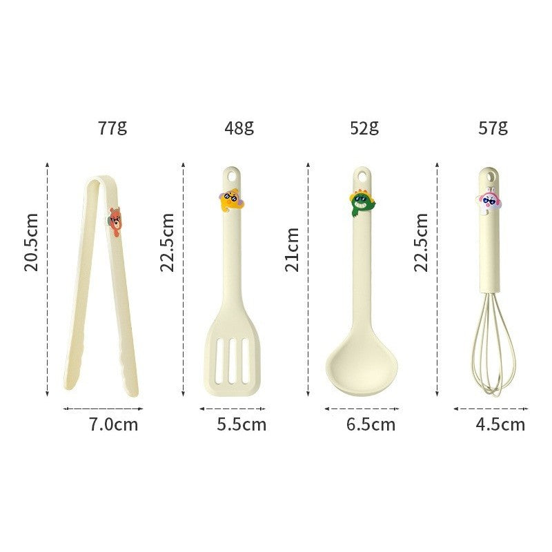 Set 4 Ustensile de Bucatarie, pentru Copii, din Silicon, Termorezistente, Design Animat, 13 x 24 x 5 cm, Bej