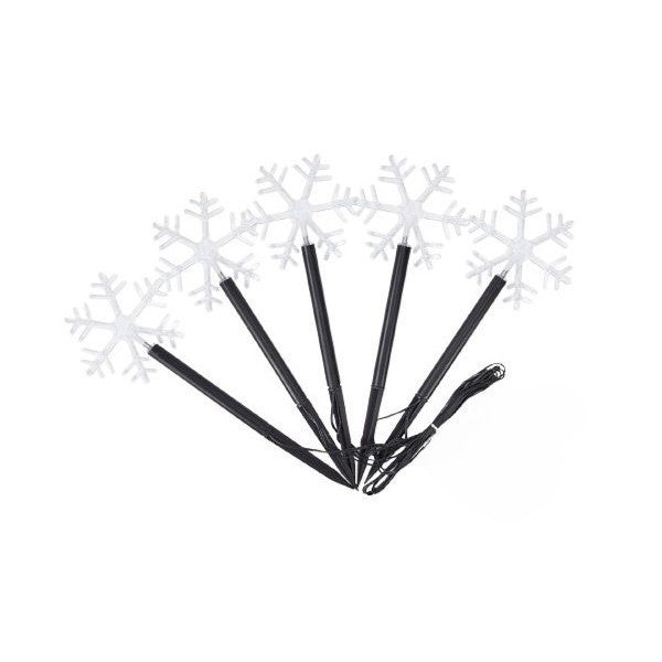 Set 5 Lampi LED cu baterii, de exterior Model Fulg de nea, pentru gradina, 35.5 cm, Alb Cald