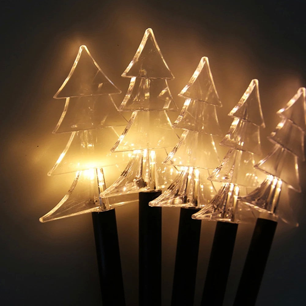 Set 5 Lampi solare LED de exterior Model Brad, pentru gradina, 35.5 cm, Alb Cald