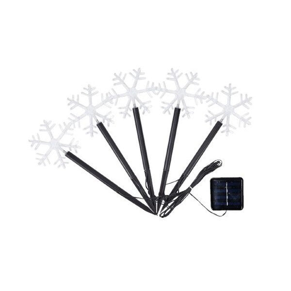 Set 5 Lampi solare LED de exterior Model Fulg de nea, pentru gradina, 35.5 cm, Alb Cald