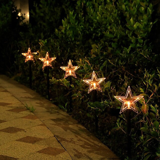 Set 5 Lampi solare LED de exterior Tip Stea pentru gradina, 35.5 cm, Alb Cald