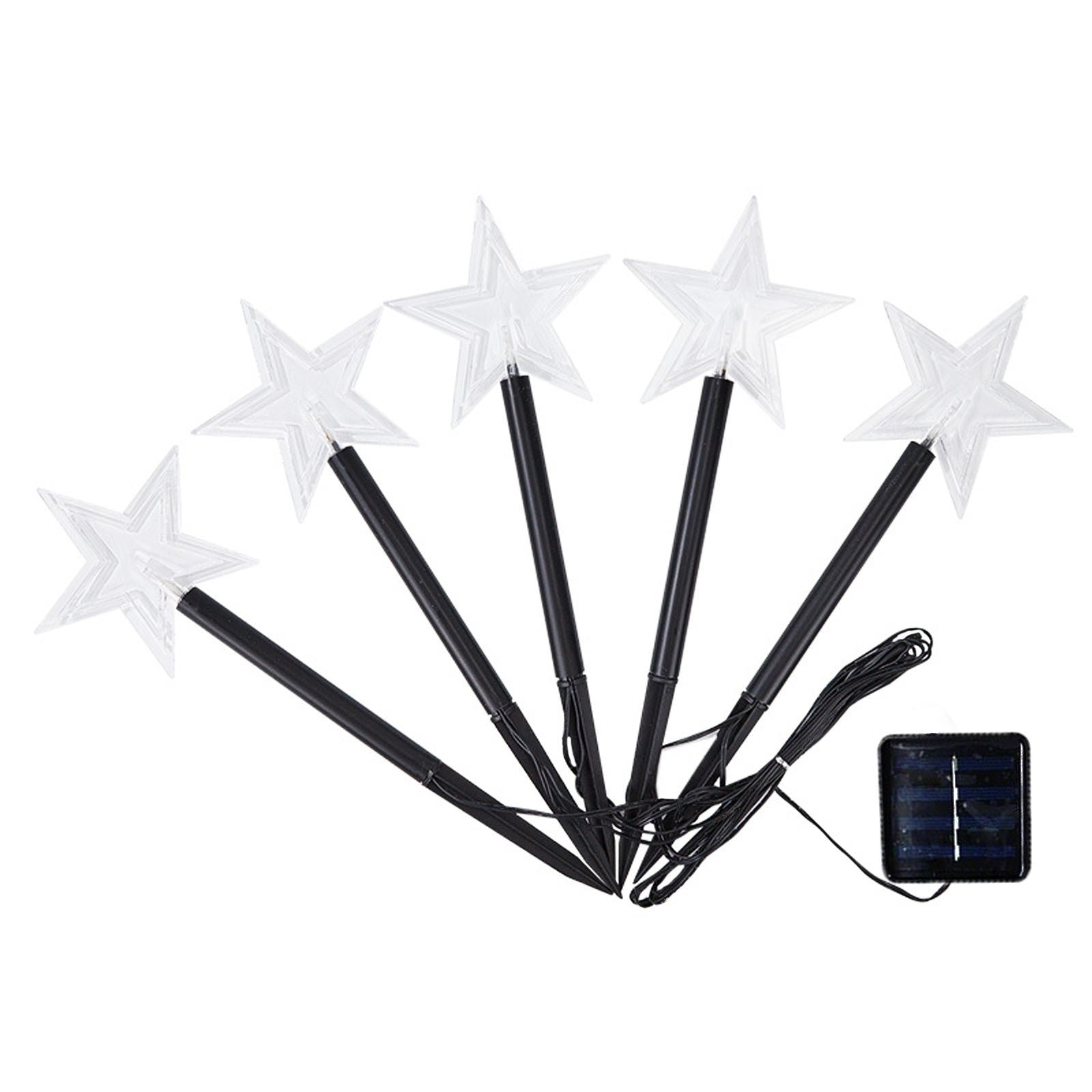 Set 5 Lampi solare LED de exterior Tip Stea pentru gradina, 35.5 cm, Alb Cald