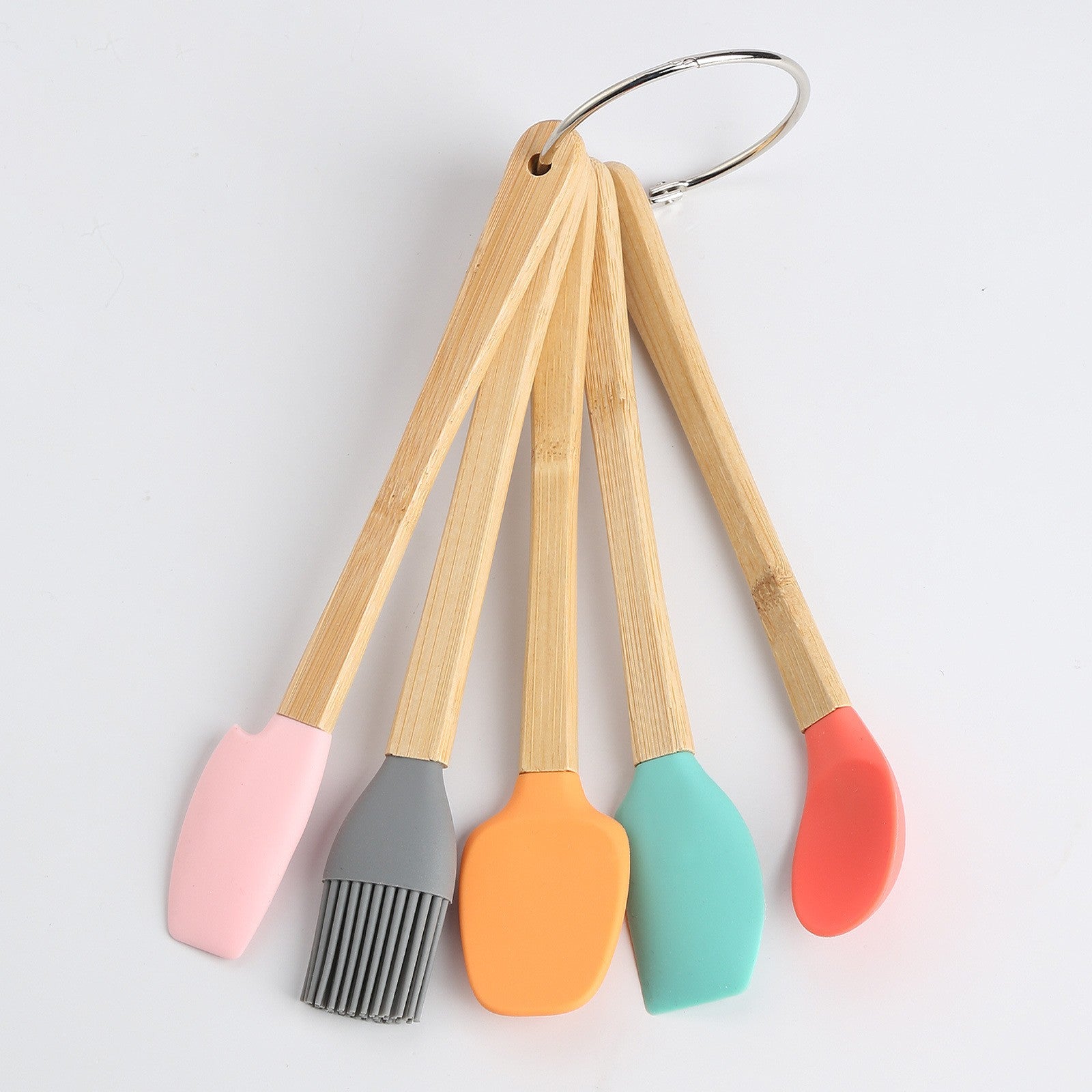 Set 5 Mini Spatule de Silicon pensula, Stejar, Multicolor