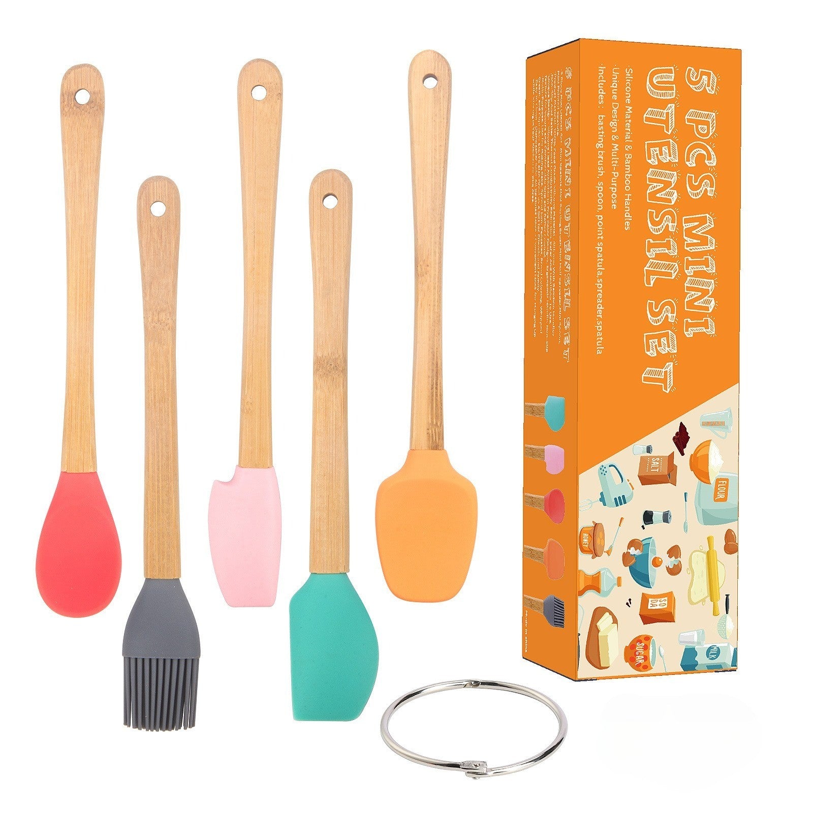 Set 5 Mini Spatule de Silicon pensula, Stejar, Multicolor