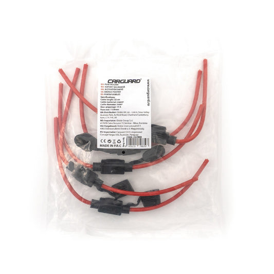 Set suport siguranță auto etanșe Carguard - 5 buc – cablu 22 cm cupru 1 mm² – max 15A