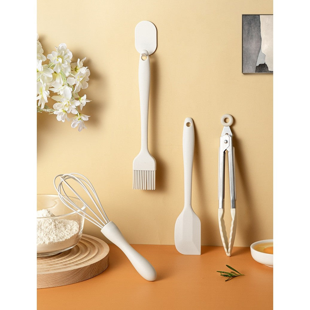 Set 5 Ustensile de Bucatarie, Flippy, din Silicon+Inox, Termorezistente, Antiaderente, 28 x 26 x 2 cm, Alb Maro