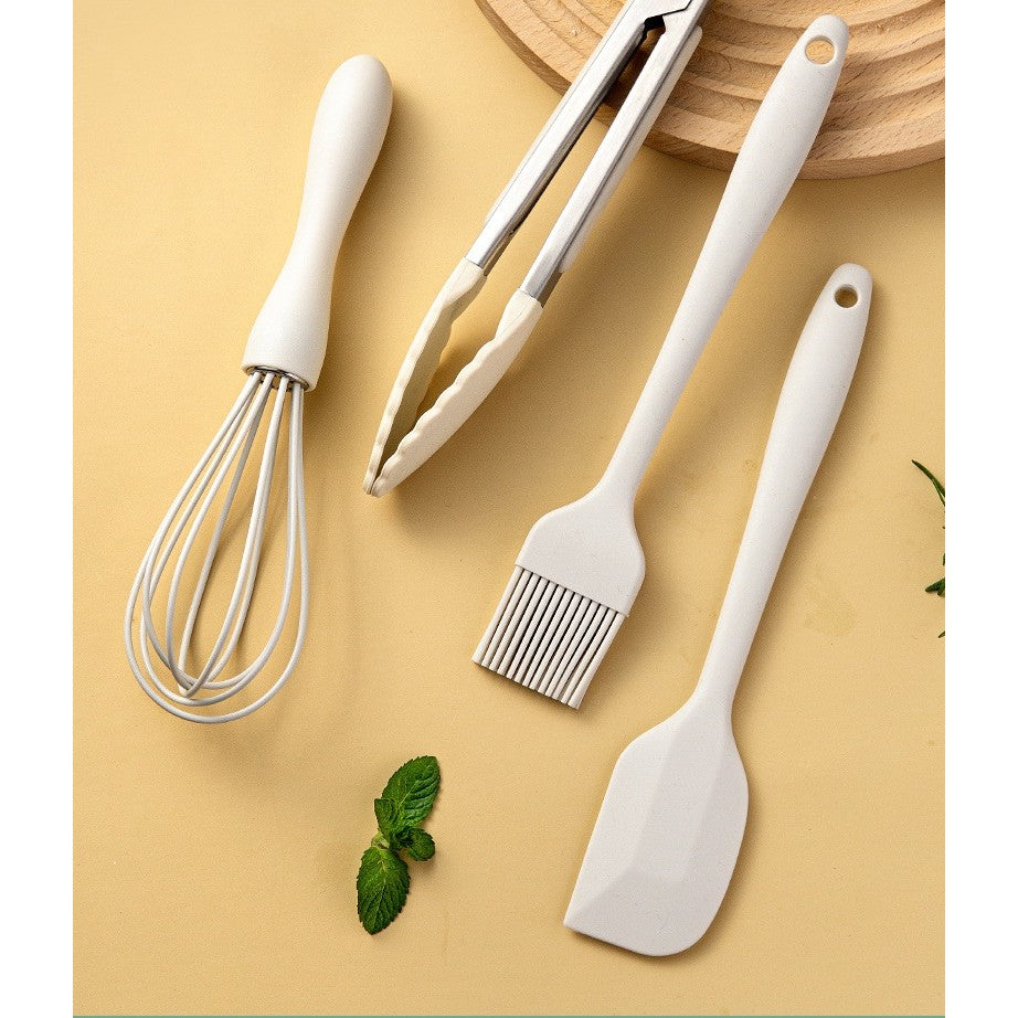 Set 5 Ustensile de Bucatarie, din Silicon+Inox, Termorezistente, Antiaderente, 28 x 26 x 2 cm, Alb Ivory