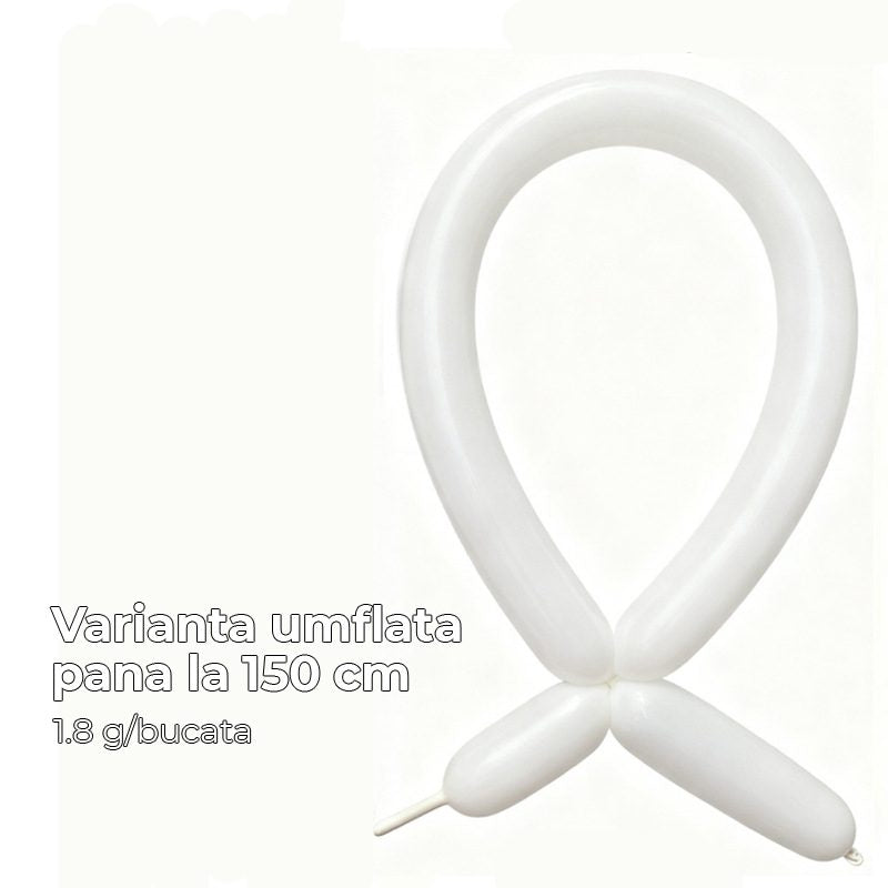 Baloane de Modelaj, Set 50 bucati, Model Standard, din Latex, 30 x 1.5 cm, 1.8 g per unitate, pana la 150 cm, Alb