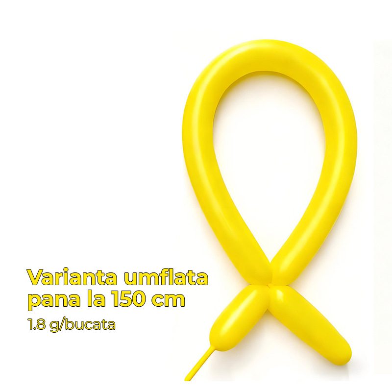 Baloane de Modelaj, Set 50 bucati, Model Standard, din Latex, 30 x 1.5 cm, 1.8 g per unitate, pana la 150 cm, Galben