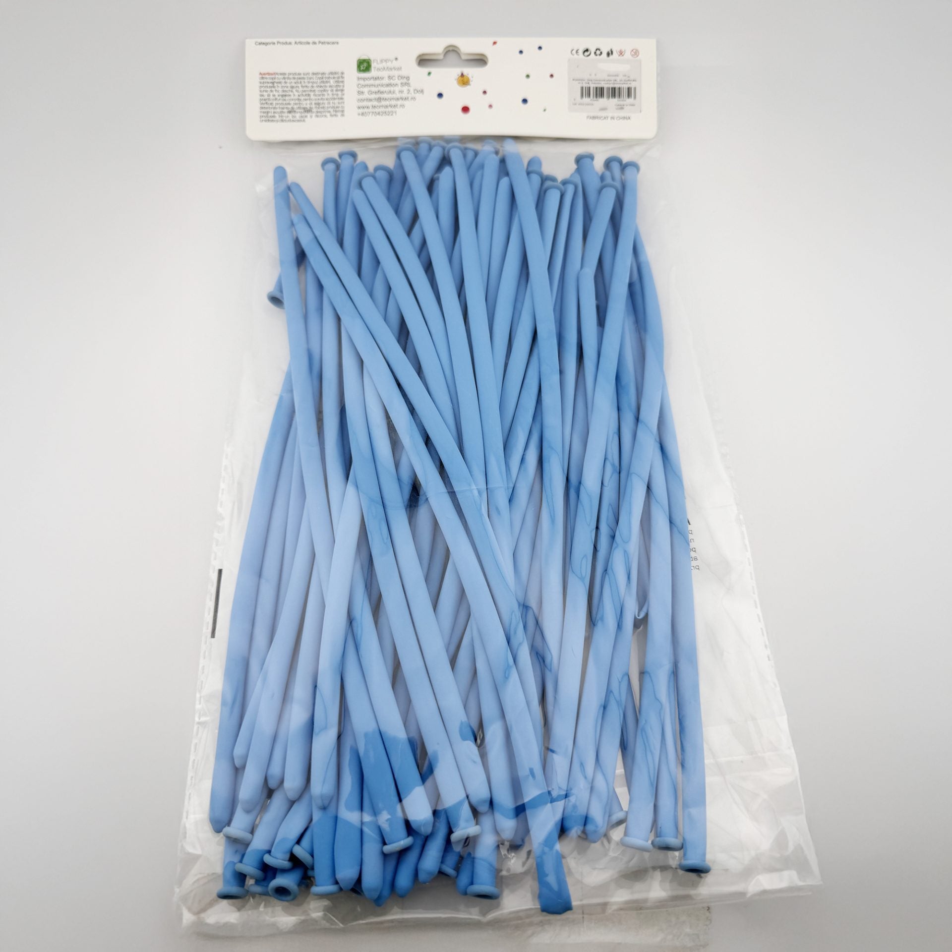 Baloane de Modelaj, Set 50 bucati, Model Standard, din Latex, 30 x 1.5 cm, 1.8 g per unitate, pana la 150 cm, Albastru deschis