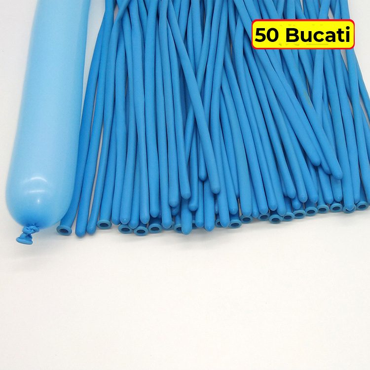 Baloane de Modelaj, Set 50 bucati, Model Standard, din Latex, 30 x 1.5 cm, 1.8 g per unitate, pana la 150 cm, Albastru deschis