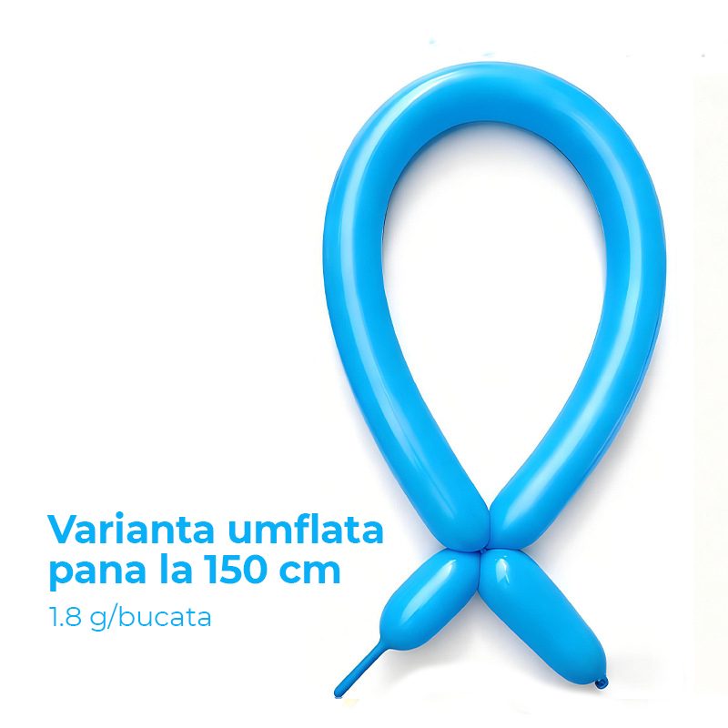 Baloane de Modelaj, Set 50 bucati, Model Standard, din Latex, 30 x 1.5 cm, 1.8 g per unitate, pana la 150 cm, Albastru deschis