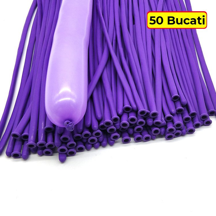 Baloane de Modelaj, Set 50 bucati, Model Standard, din Latex, 30 x 1.5 cm, 1.8 g per unitate, pana la 150 cm, Mov