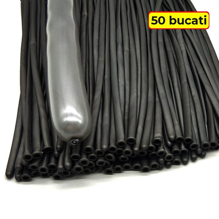 Baloane de Modelaj, Set 50 bucati, Model Standard, din Latex, 30 x 1.5 cm, 1.8 g per unitate, pana la 150 cm, Negru