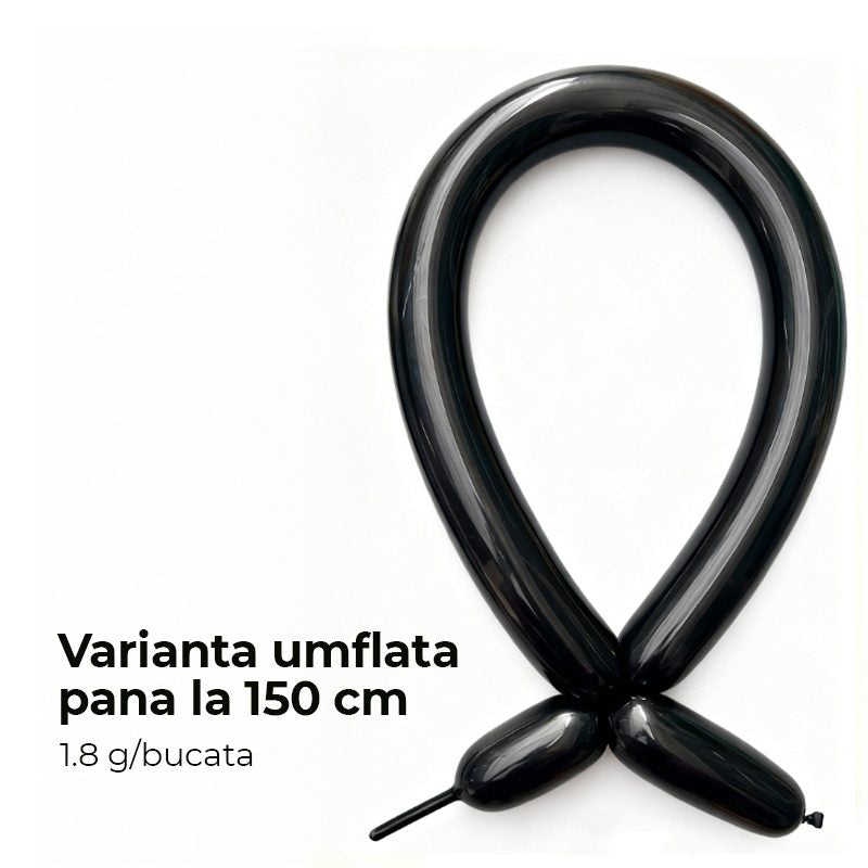 Baloane de Modelaj, Set 50 bucati, Model Standard, din Latex, 30 x 1.5 cm, 1.8 g per unitate, pana la 150 cm, Negru