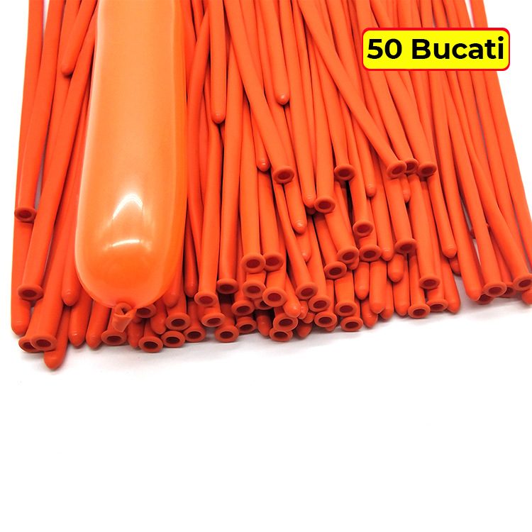 Baloane de Modelaj, Set 50 bucati, Model Standard, din Latex, 30 x 1.5 cm, 1.8 g per unitate, pana la 150 cm, Portocaliu