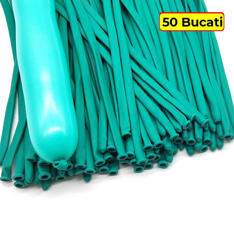Baloane de Modelaj, Set 50 bucati, Model Standard, din Latex, 30 x 1.5 cm, 1.8 g per unitate, pana la 150 cm, Albastru Tiffany