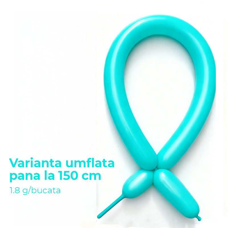 Baloane de Modelaj, Set 50 bucati, Model Standard, din Latex, 30 x 1.5 cm, 1.8 g per unitate, pana la 150 cm, Albastru Tiffany