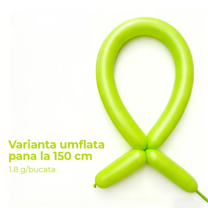 Baloane de Modelaj, Set 50 bucati, Model Standard, din Latex, 30 x 1.5 cm, 1.8 g per unitate, pana la 150 cm, Verde deschis