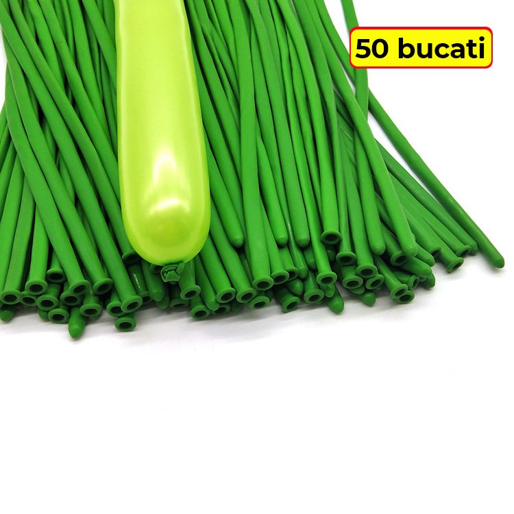 Baloane de Modelaj, Set 50 bucati, Model Standard, din Latex, 30 x 1.5 cm, 1.8 g per unitate, pana la 150 cm, Verde deschis