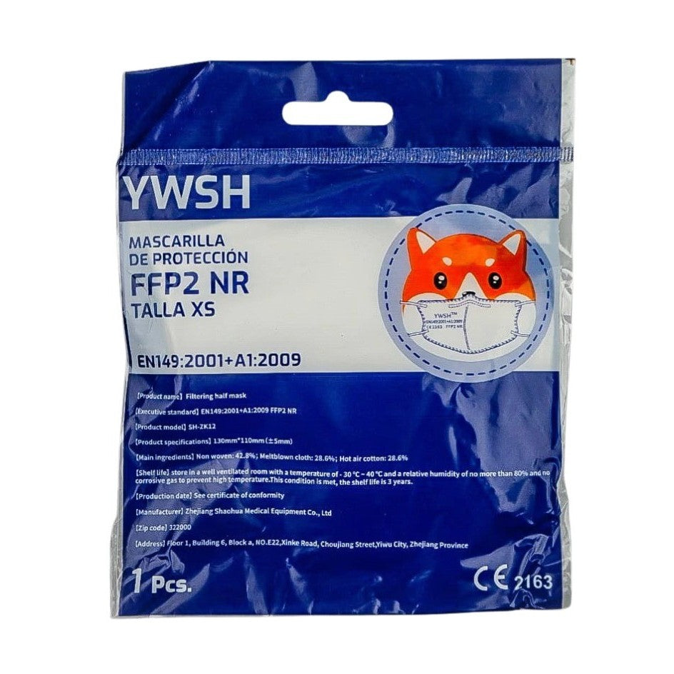 Set 50 bucati Masca de protectie faciala pentru copii, ®️, de unica folosinta, FFP2 CE 2163, 5 straturi, nesterila, ambalaj individual, Copii, Alb