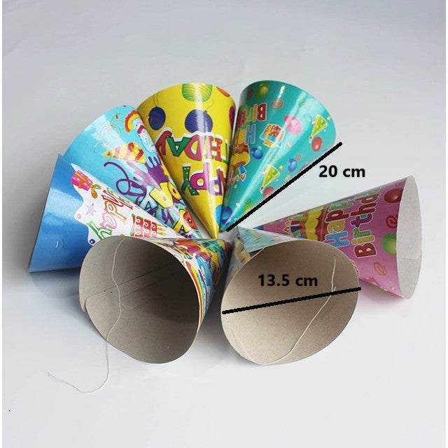 Set 6 Coifuri, Petrecere Copii, din Carton, 20 x 13.5 cm, Model 5 Happy Birthday, Multicolor