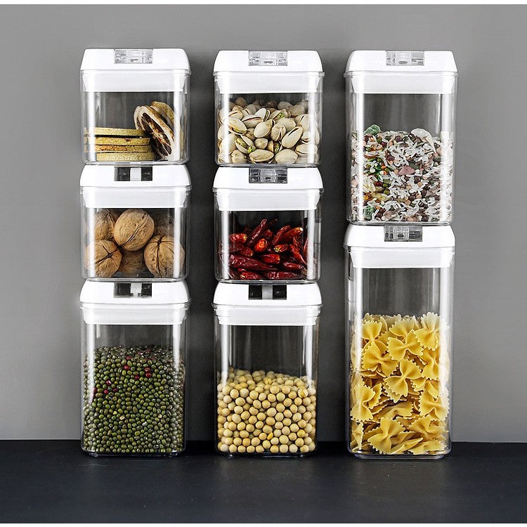 Set 6 Recipiente din Plastic, pentru Alimente/Obiecte, Inchidere Ermetica, 2 x 0.5l, 2 x 0.8l, 2 x 1.2l, Capac Alb, Transparent
