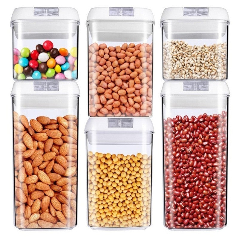 Set 6 Recipiente din Plastic, pentru Alimente/Obiecte, Inchidere Ermetica, 2 x 0.5l, 2 x 0.8l, 2 x 1.2l, Capac Alb, Transparent