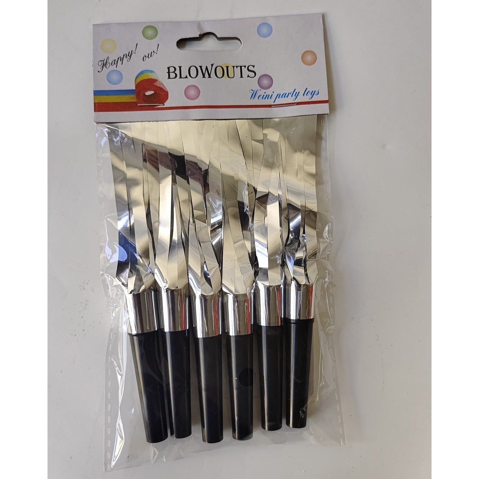 Set 6 Fluiere Party cu Franjuri, din Plastic, Argintiu