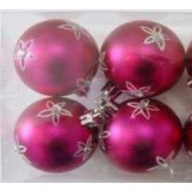 Set 6 globulete roz cu stelute albe - 6cm