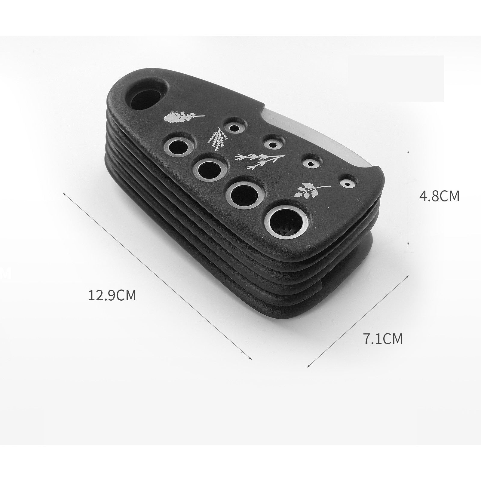 Set 6 in 1 mini ustensile bucatarie taietor pizza, cutit, curatator, razatoare, desfacator, presa usturoi, manere din ABS, lame ascutite din otel inoxidabil, 7.1 x 12.9 x 4.8 cm, negru