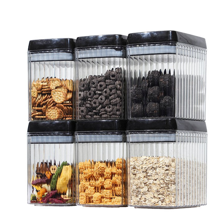Set 6 Recipiente din Plastic, pentru Alimente/Obiecte, Inchidere Ermetica, Textura Ondulata, 6 x 1.5l, Transparent