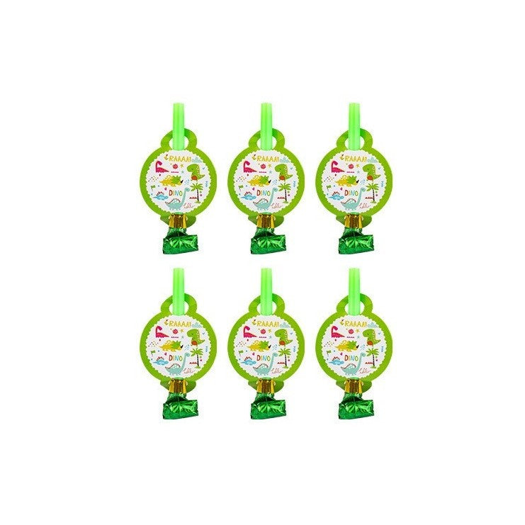 Set 6 Suflatori, Colectia Dino Park, 12 x 7 cm, din Carton/Plastic/Hartie, Multicolor