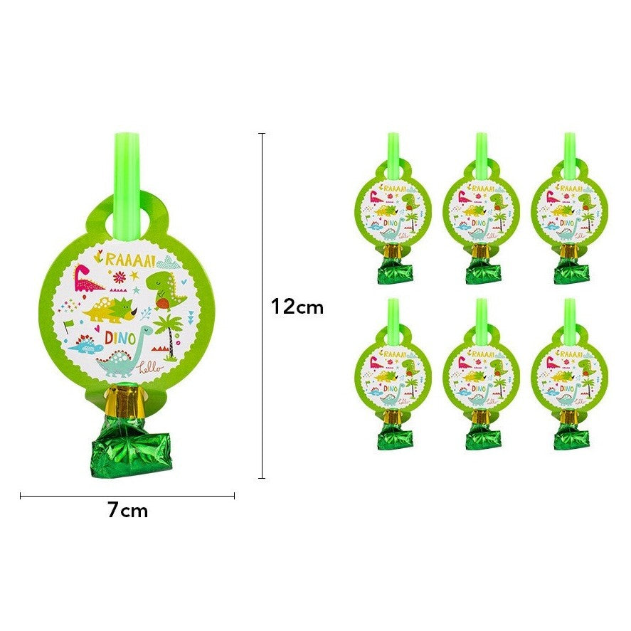 Set 6 Suflatori, Colectia Dino Park, 12 x 7 cm, din Carton/Plastic/Hartie, Multicolor