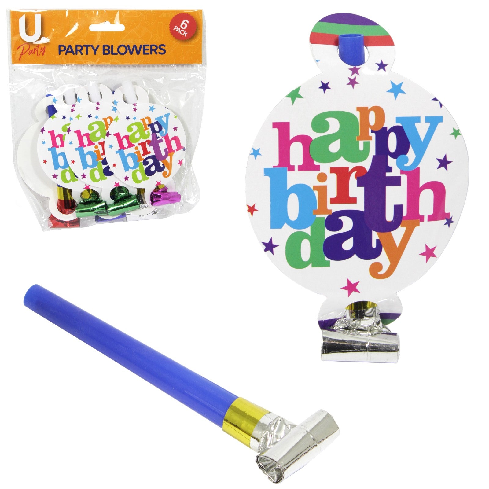 Set 6 Suflatori, Colectia Happy Birthday, 19 x 11 cm, din Carton/Plastic/Hartie, Multicolor