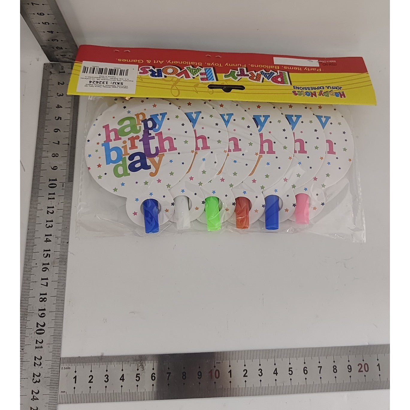 Set 6 Suflatori, Colectia Happy Birthday, 19 x 11 cm, din Carton/Plastic/Hartie, Multicolor