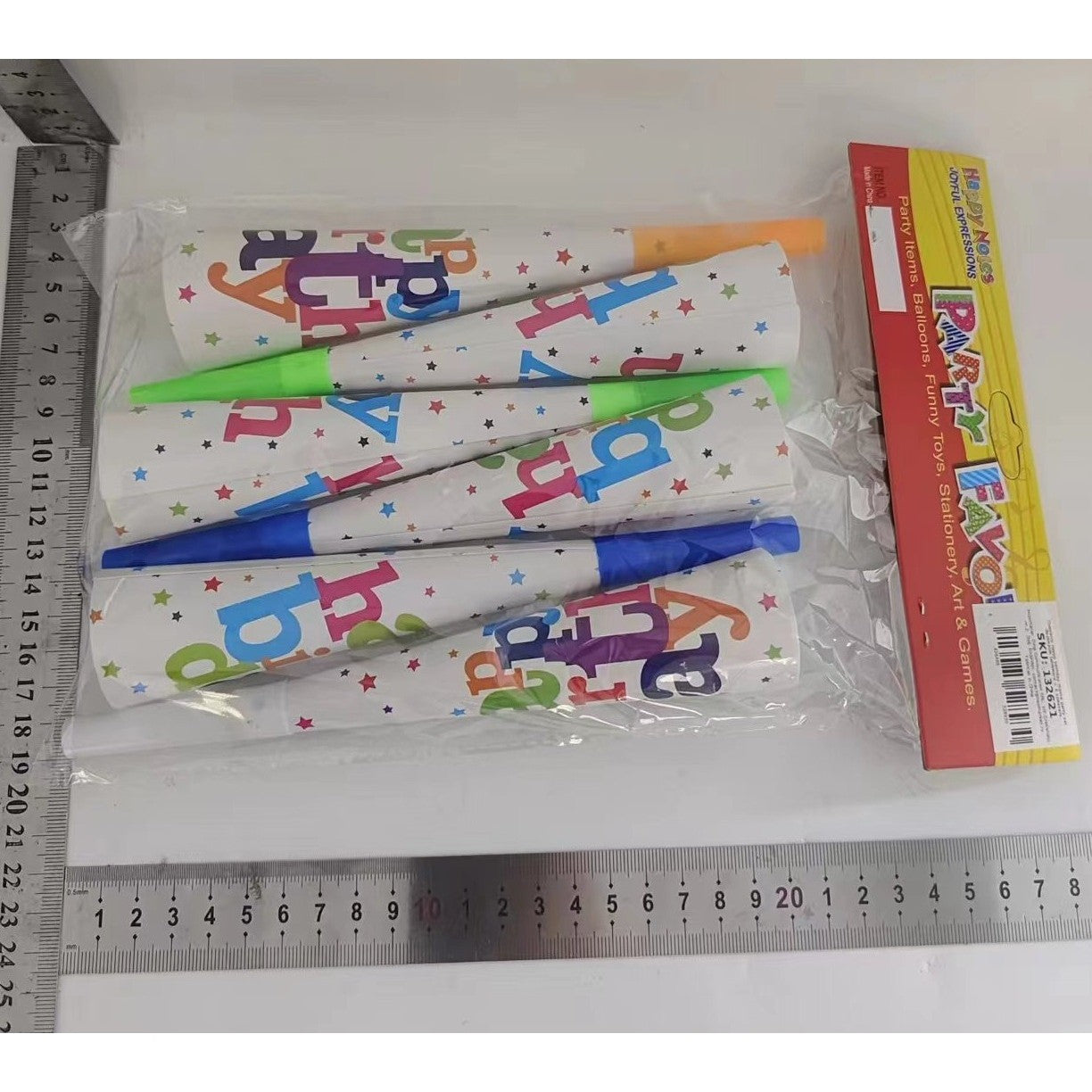 Set 6 Suflatori, Colectia Happy Birthday, 20 cm, din Carton, Multicolor