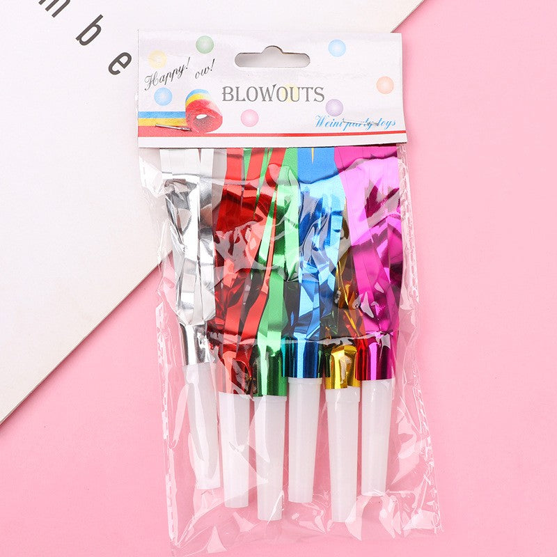 Set 6 Fluiere Party cu Franjuri, din Plastic, Multicolor