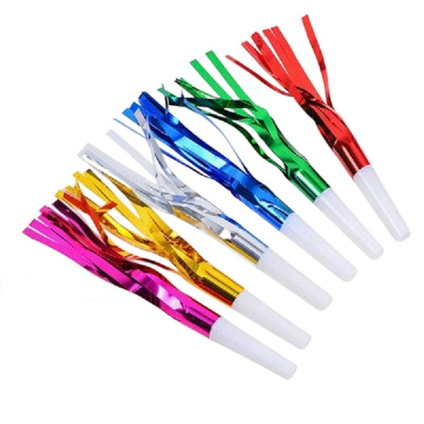 Set 6 Fluiere Party cu Franjuri, din Plastic, Multicolor
