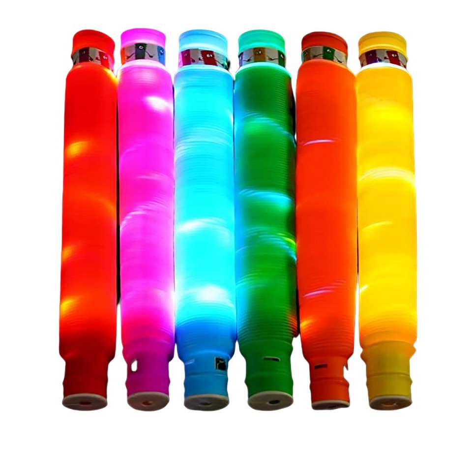 Set 6 Tuburi Antistres, cu Lumina LED, Fidget Pop Tube, multicolor