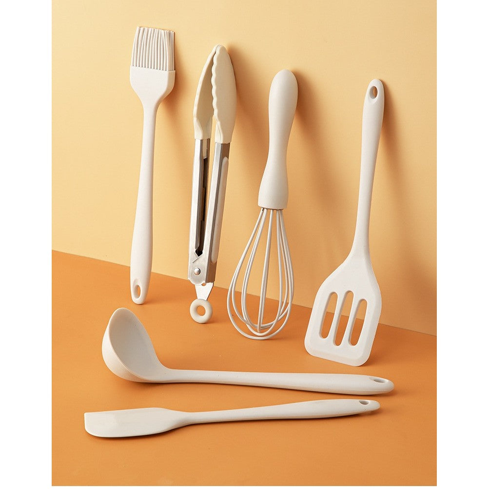 Set 6 Ustensile de Bucatarie, din Silicon+Inox, Termorezistente, Antiaderente, 23 x 13 x 3 cm, Alb Ivory