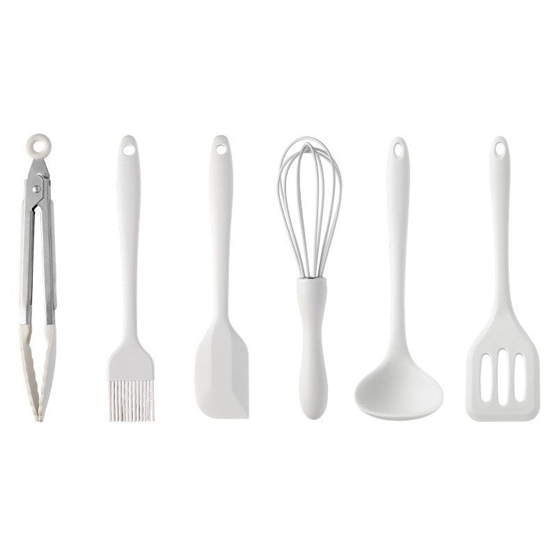 Set 6 Ustensile de Bucatarie, din Silicon+Inox, Termorezistente, Antiaderente, 23 x 13 x 3 cm, Alb Ivory