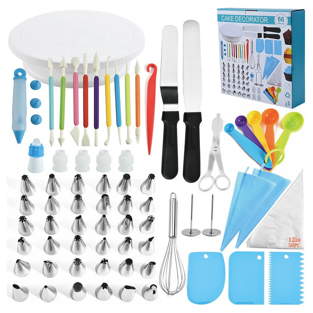 Set 66 Piese Ustensile pentru Ornare Prajituri, din Plastic si Otel Inoxidabil, Multicolor