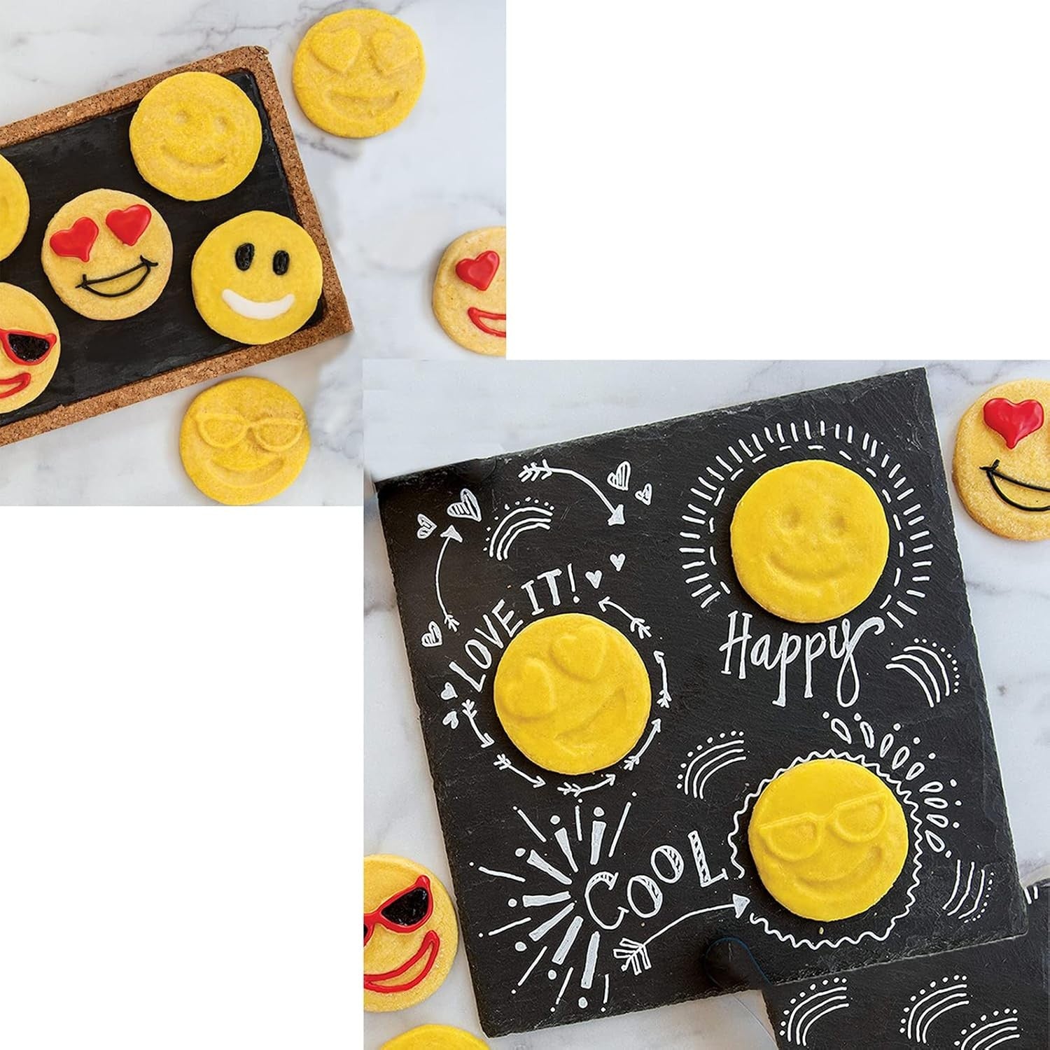 Set 7 Forme de Prajituri, Model Emoticoane Smiley Face, Diferite Expresii, 7.7 x 1.5 cm, din PP, Verde
