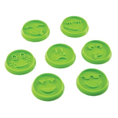 Set 7 Forme de Prajituri, Model Emoticoane Smiley Face, Diferite Expresii, 7.7 x 1.5 cm, din PP, Verde