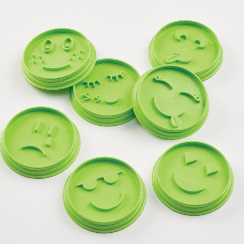 Set 7 Forme de Prajituri, Model Emoticoane Smiley Face, Diferite Expresii, 7.7 x 1.5 cm, din PP, Verde